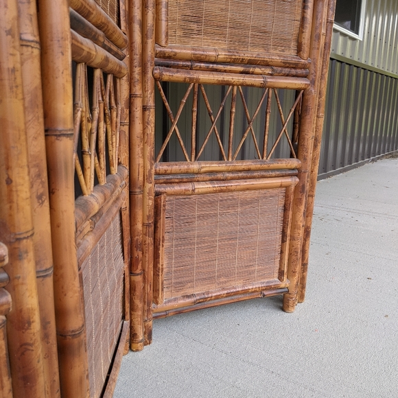 vtg 70s retro rattan bamboo screen room divider - Picture 7 of 9